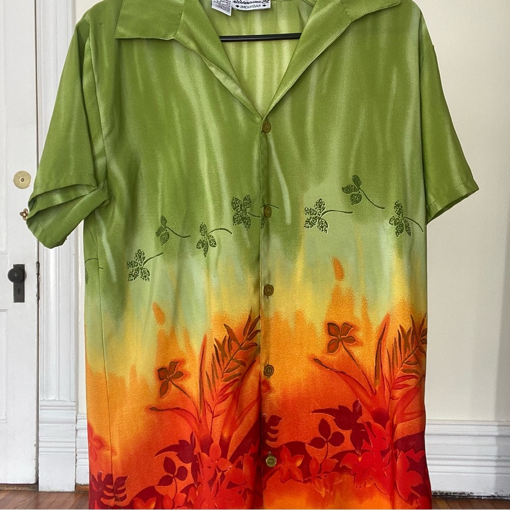 Green and red orange oversized Hawaiian shirt